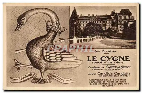 Cartes postales Blois Les emblemes Le cygne Swan Embleme de Claude de France Candida Candidis