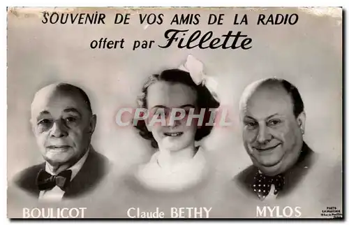 Moderne Karte Cinema Acteur Actrice Souvenir de vos amis de la radio Boulicot Claude Bethy Mylos