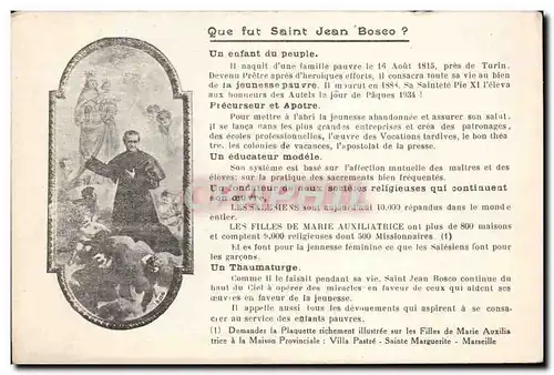 Religion - Christianity - Que fut Saint Jean Bosco - Ansichtskarte AK