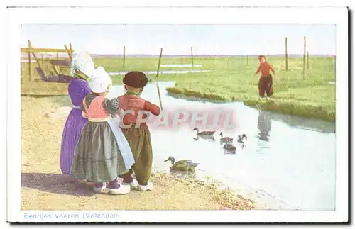 Cartes postales Pays Bas Eendjes Voeren Windmill Moulin Holland Folklore Costume