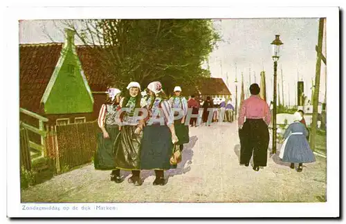 Cartes postales Pays Bas Zondagmiddag op de dijk Marken Folklore
