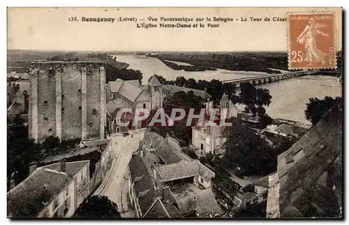 Cartes postales Beaugency Vue panoramique sur la Sologne La tour de Cesar L&#39eglise Notre Dame et le pont