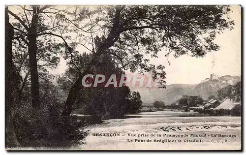 Cartes postales Besancon les Bains Vue prise de la promenade Micaud Le barrage Le pont de Bregille et la citadel