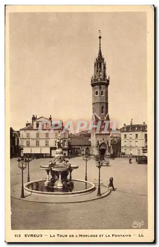 Cartes postales Evreux La Tour de l'horloge et la fontaine