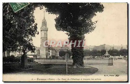 Cartes postales Evreux La tour de l'horologe a travers les arbres