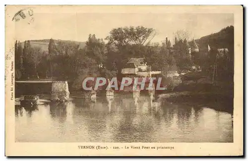 Ansichtskarte AK Vernon Le vieux pont au printemps