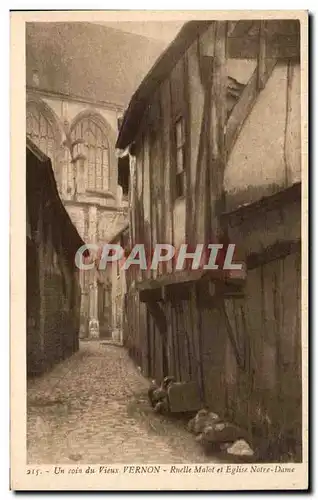 Cartes postales Vernon Un coin du vieux Vernon Ruelle Malot et Eglise Notre Dame