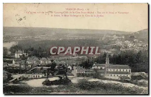 Cartes postales Vernon Ce que l&#39on voit du banc du Touring Club Vue sur la Seine et Vernonnet Le Mont Roberge