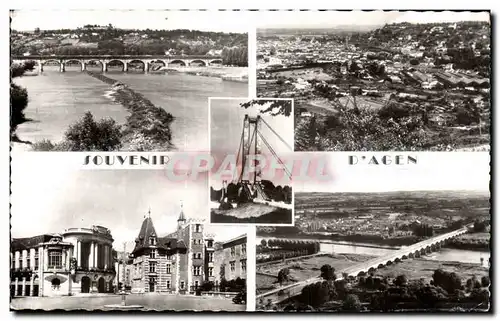 Cartes postales Agen Le pont canal Vue generale pont suspendu Le theatre et le musee