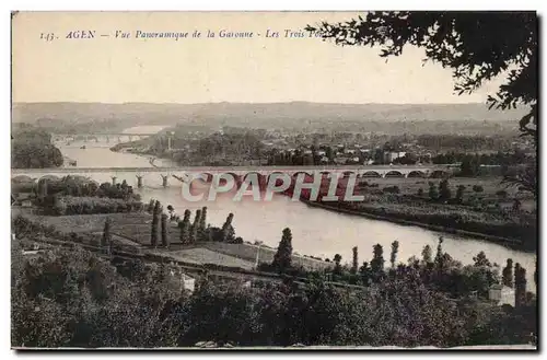 Cartes postales Agen Vue panoramique de la Garonne Les trois ponts