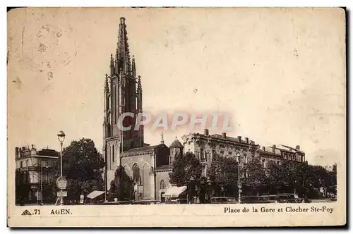 Cartes postales Agen Place de la Gare et clocher Ste Foy