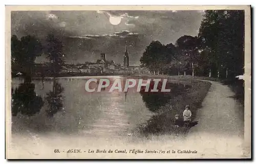 Cartes postales Agen Les bords du canal l&#39eglise Sainte Foy et la cathedrale