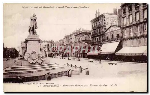 Cartes postales Bordeaux Monument Gambetta et taverne Gruber