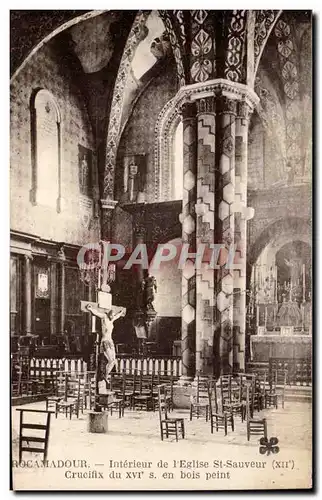 Ansichtskarte AK Rocamadour Interieur de l&#39eglise St Sauveur Crucifix du 14eme en bois peint