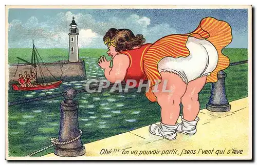 Cartes postales Humour Femme forte Lighthouse Phare Ohe on va pouvoir partir :::