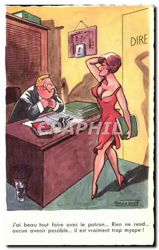 Humour - Illustration - Femme - J&#39ai beau tout faire avec le patron - Cartes postales Marquot