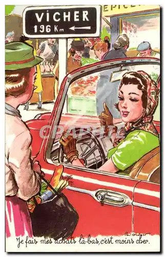 Humour - Illustration - Jolie Femme - Voiture - Classic Car - Cartes postales