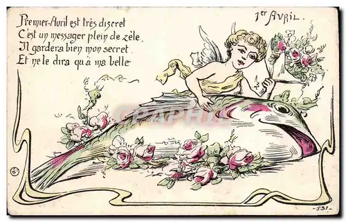 Fetes - Poisson d&#39Avril - April Fool&#39s Day - ange - angel - Cartes postales