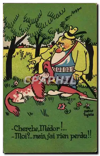 Humour - Illustration - Cherche Medor - Chasseur - hunter - dog - chien - Cartes postales