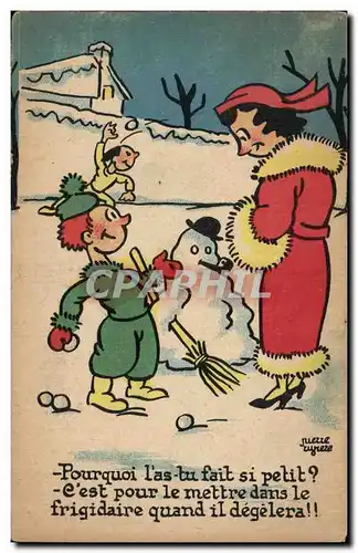 Humour - Illustration - Enfants - Hiver - Bonnehomme de Neige - Cartes postales