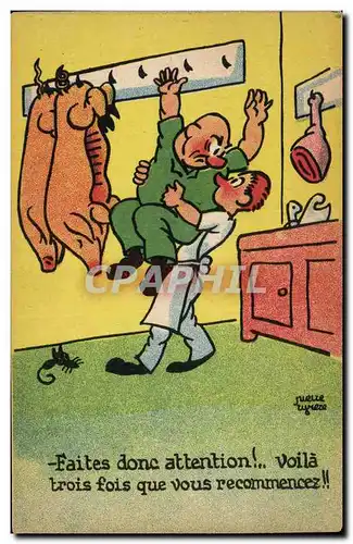 Humour - Illustration - Faites donc attention - Boucherie - Cochon - Cartes postales