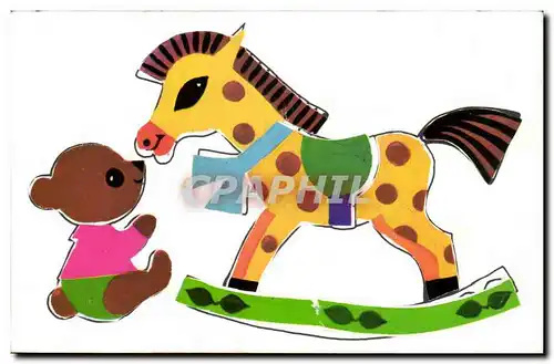 Humour - Illustration - nounours - cheval - teddybear - hobbyhorse - Ansichtskarte AK