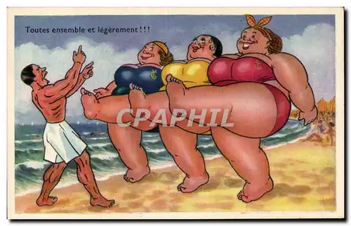 Humour - Illustration - Toutes Ensemble et legerement - la plage - beach - Cartes postales