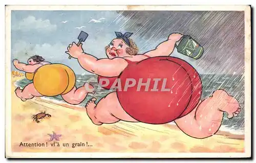 Humour - Illustration - Attention! plage - bain - beach - swimming - Ansichtskarte AK