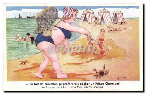 Humour - Illustration - la plage - crabe - crevettes - beach - crab - shrimp - Ansichtskarte AK