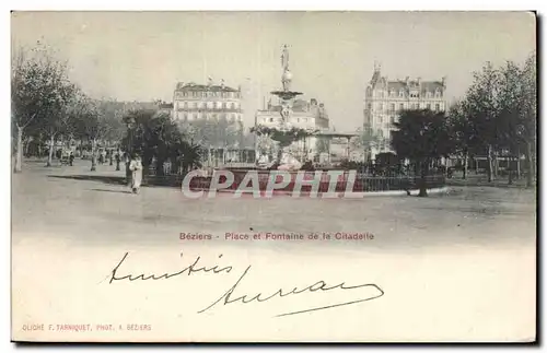 Ansichtskarte AK Beziers Place et fontaine de la citadelle