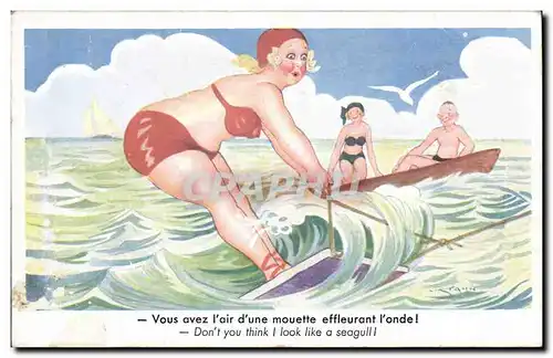 Cartes postales Fantaisie Humour Femme Ski nautique