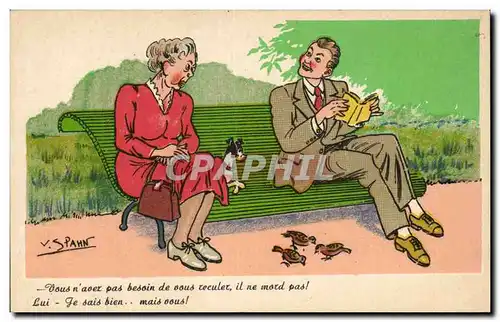 Cartes postales Fantaisie Humour Vous n&#39avez pas besoin de vous reculer il ne mord pas ! chien Spahn