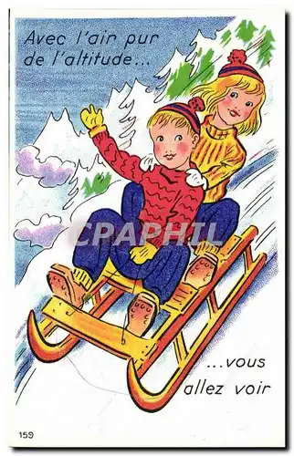 Cartes postales Fantaisie Enfants Luge Sports d&#39hiver