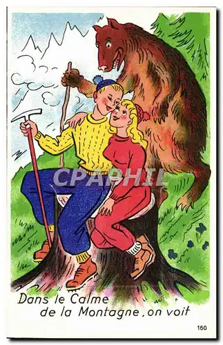 Humour - Illustration - happy couple - ours - bear - Ansichtskarte AK