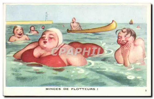 Humour - Illustration - bain - swimming - plage - beach - minces de flotteurs - Ansichtskarte AK