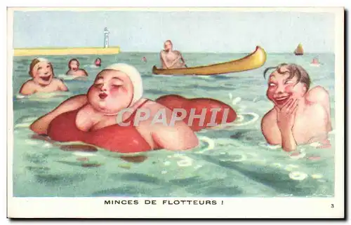 Humour - Illustration - bain - swimming - plage - beach - minces de flotteurs - Cartes postales