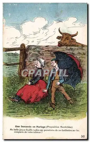 Humour - Illustration - Une demande en mariage Vache - Cartes postales