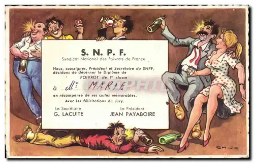 Cartes postales Fantaisie Humour SNPF Poivrots de France Lacuite Payaboire