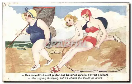 Cartes postales Fantaisie Humour Des crevettes C&#39est plutot des baleines qu&#39elle devrait pecher !