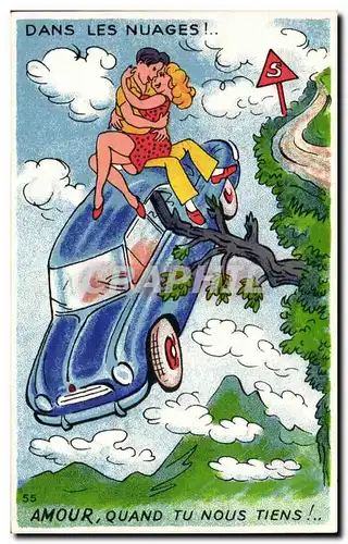 Humour - Illustration - dans les nuages - couple - Ansichtskarte AK