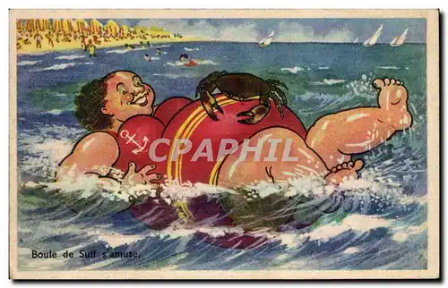 Humour - Illustration - bain - swimming - plage - beach - crabe - crab - Cartes postales