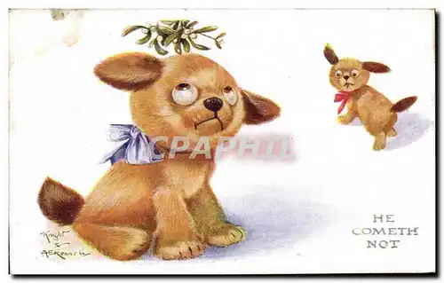 Fetes - Noel - Christmas - mistletoe - he cometh not - chien - dog - Cartes postales