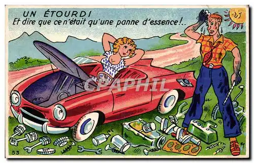 Humour - Illustration - pin up - pinup - automobile - mecanic - automobile - Cartes postales