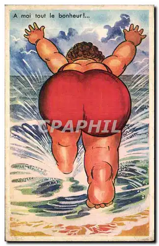 Humour - Illustration - A moi tout le bonheur - bain - swimming - plage - beach - Cartes postales