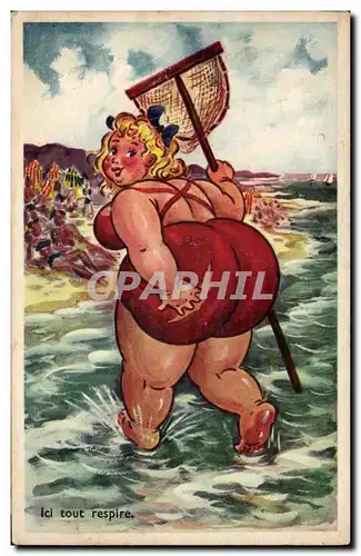Humor - Illustration - bath - swimming - beach - beach - Cartes postales��