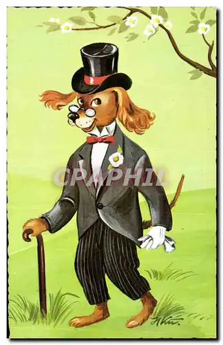 Humour - Illustrarion - dressed up dog - chien - Ansichtskarte AK