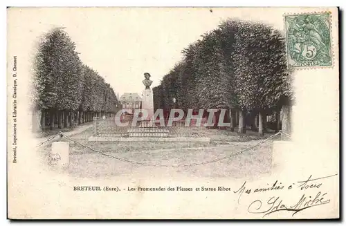 Breteuil - Les Promenades des Plesses et statue Ribot - Cartes postales