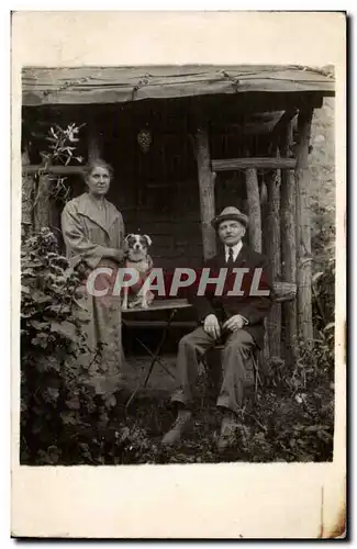 CARTE PHOTO Fantaisie - couple with dog - chien - Ansichtskarte AK