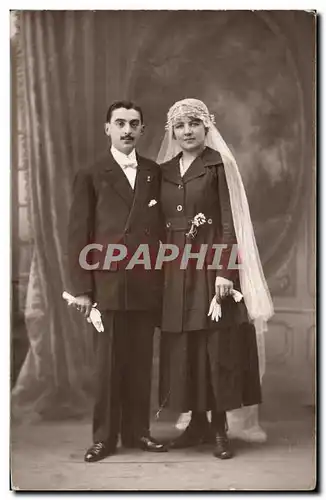 CARTE PHOTO Fantaisie - couple - wedding - marriage - bride - groom - Ansichtskarte AK