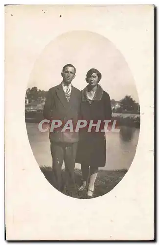 CARTE PHOTO Fantaisie - couple by lake - Ansichtskarte AK